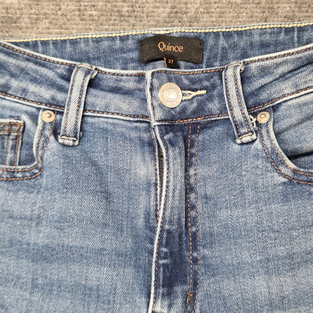 Quince Bella Stretch Straight Jeans Twilight Blue Fray Raw Hem 27 W-PNT-113 - Picture 3 of 16